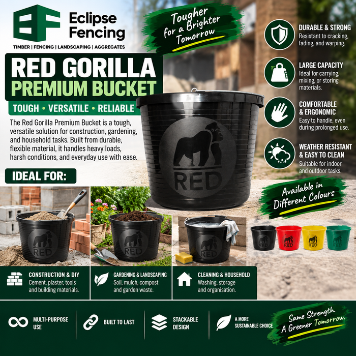 Red Gorilla Premium Bucket – Durable, Multi-Purpose Bucket for DIY & Construction-Eclipse Fencing