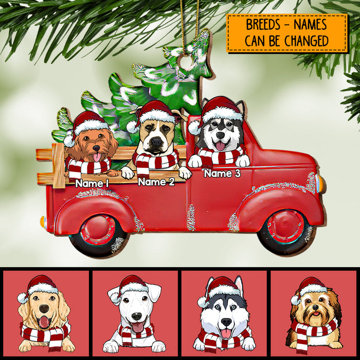 Red Truck With Pine Tree, Christmas Shape Shaped Wooden Ornament, Personalized Dog Lovers Decorative Christmas Ornament
