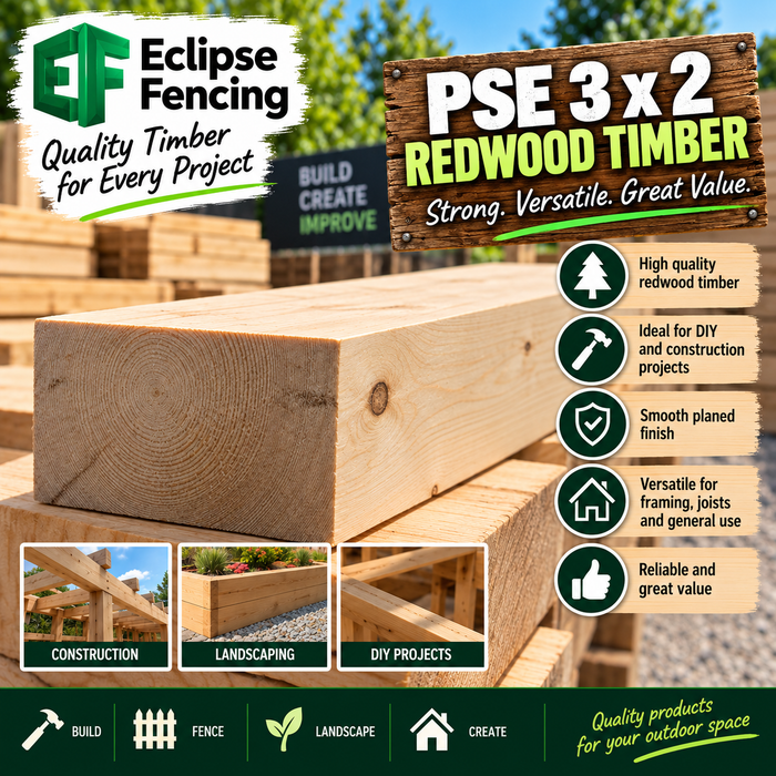 Redwood PSE 3x2 Timber – Smooth, Strong & Ready to Use-Eclipse Fencing
