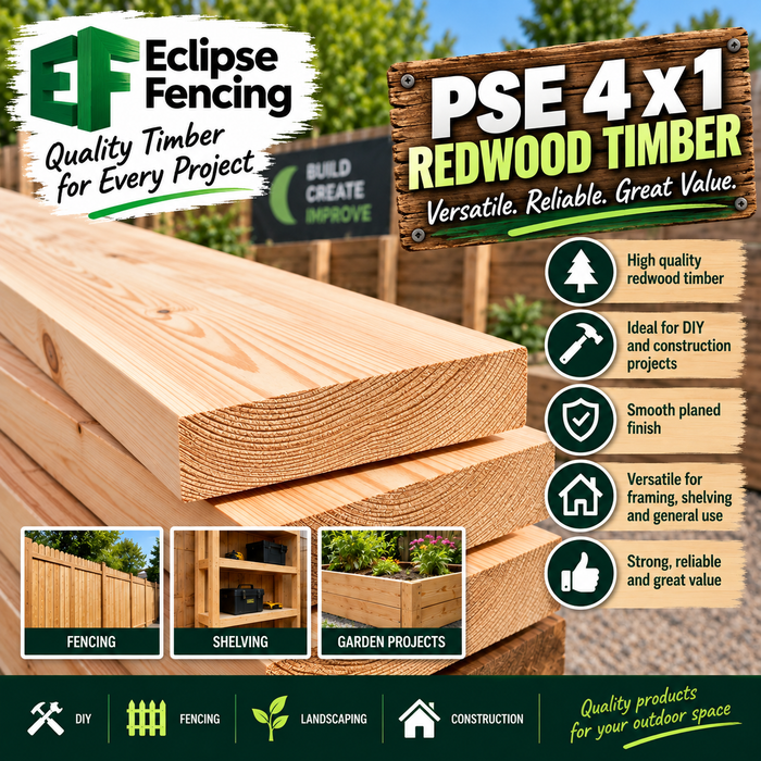 Redwood PSE 4x1 Timber – Smooth, Strong & Ready to Use-Eclipse Fencing