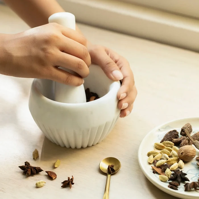 ribbed marble mortar pestle