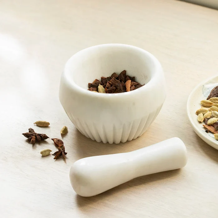 ribbed marble mortar pestle