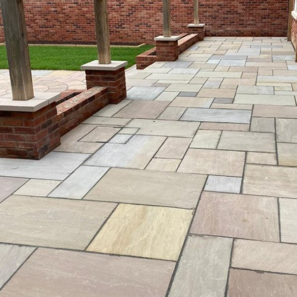 Rippon Buff Patio Pack – Calibrated 22mm Natural Sandstone Slabs-Eclipse Fencing