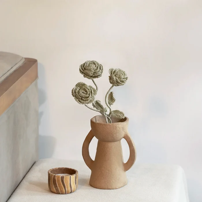 rose silver crochet flower set of 3
