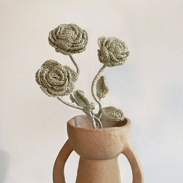 rose silver crochet flower set of 3