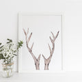 Rustic Deer Antler Watercolor Wall Art Print or Canvas - Jetty Home
