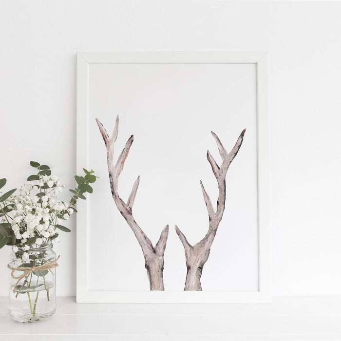 Rustic Deer Antler Watercolor Wall Art Print or Canvas - Jetty Home