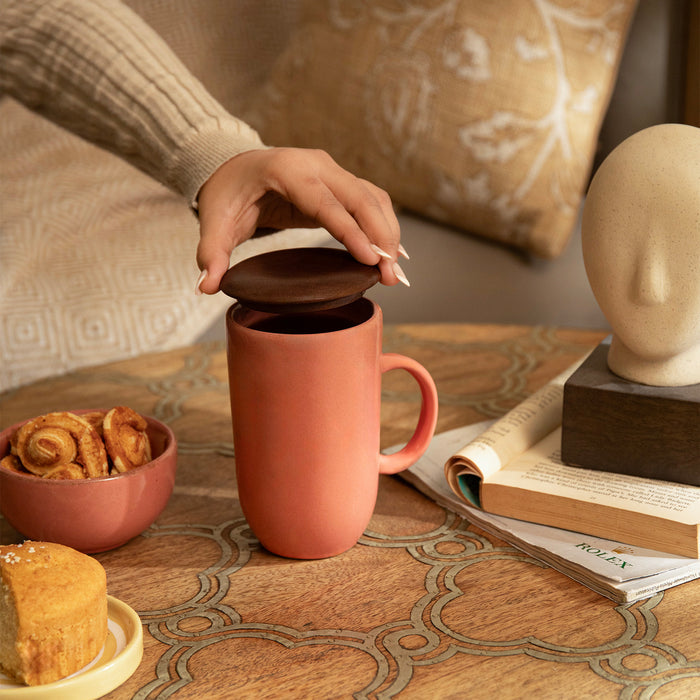 Rustic Reef Ceramic Mug With Wooden Lid