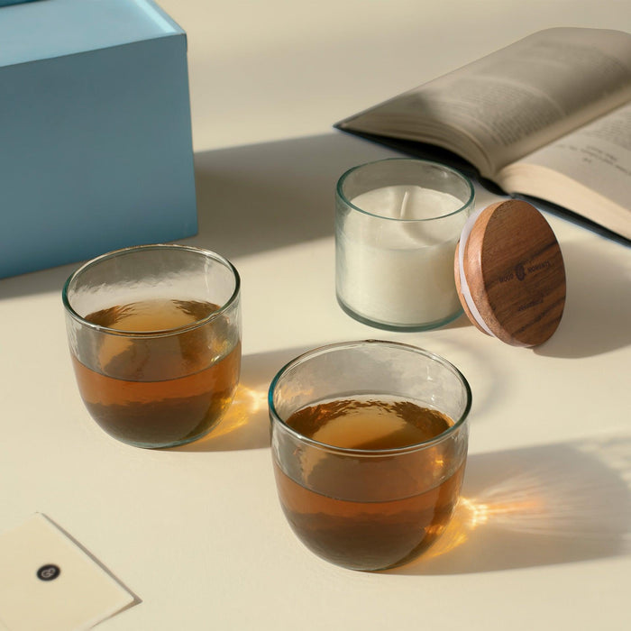 Savor Natural Soy Wax Filled Glass Jar with 2 Green Tea Cups - ellementry