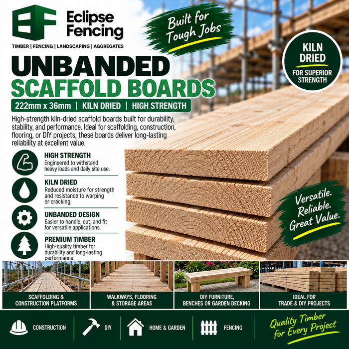 Scaffold Board Unbanded 222mm x 36mm Kiln Dried – Premium Construction Timber-Eclipse Fencing