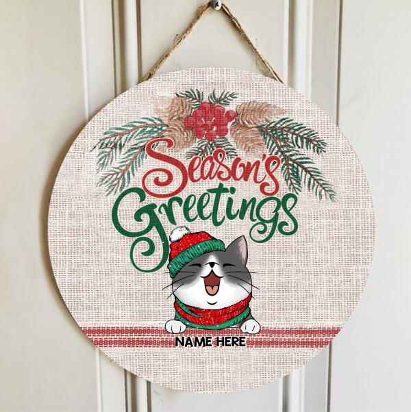 Season's Greeting, Personalized Cat Breeds Door Sign, Christmas Door Hanger, Cat Lovers Gifts