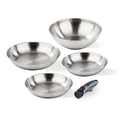 Set 4 pezzi acciaio - padelle 20/24/28 cm, Wok 28 cm + manico staccabile