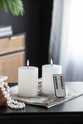 Set of 2 White LED Candles with Wick and Remote Control Timer, 3X4" Doba