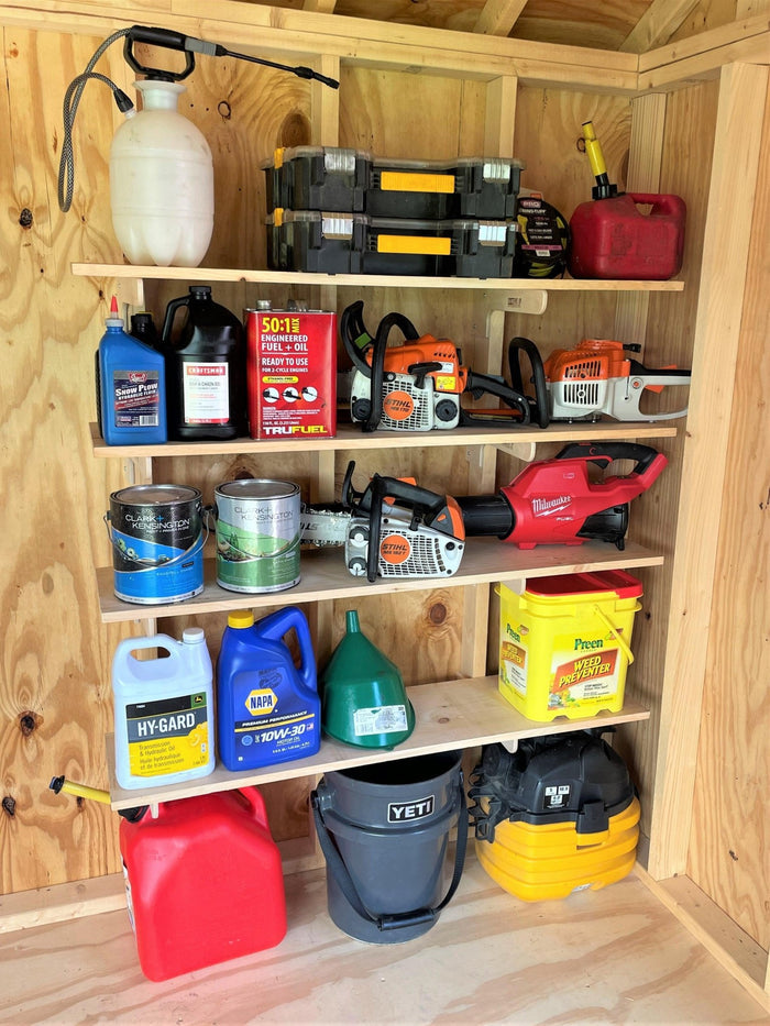 Shed Shelf Bracket Kit (For 8 - 10" Shelving), Shed Organization/Organizer, Yard Shed, Shelving Rapid Install - HangThis Up