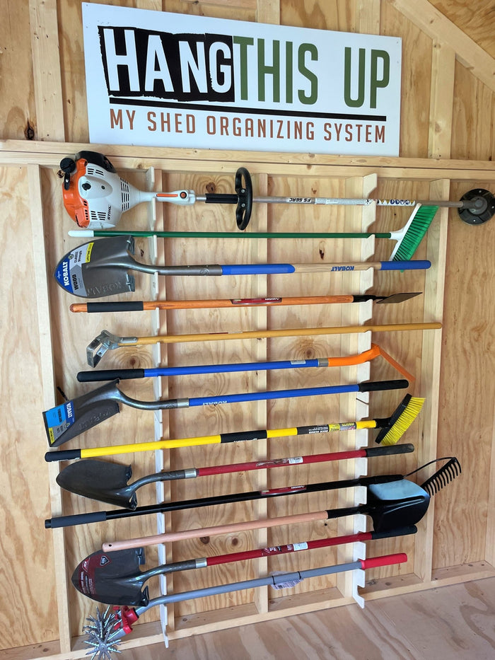 Shelf and Tool Rack Kit Combo, Shed Storage Organizers, Shelf and Bracket, Tool Organizers, Yard Tool Rack - HangThis Up