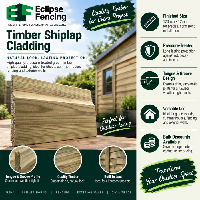 Shiplap Cladding Redwood T&G ex125mm x ex16mm – Pressure-Treated Green Timber-Eclipse Fencing