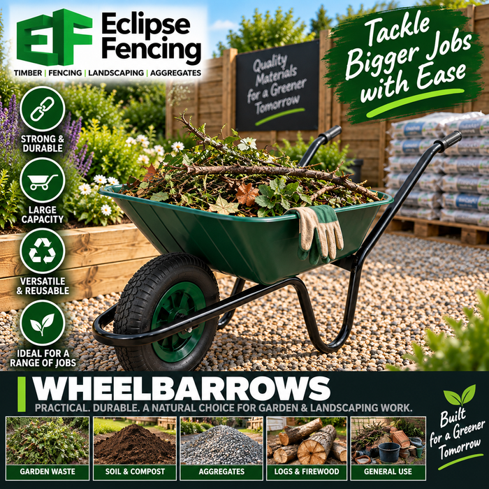 Shire Polypropylene Wheelbarrow – 90L Heavy Duty Garden & Contractor Wheelbarrow-Eclipse Fencing