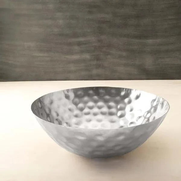 Silver Hammered Metal Bowl- Large - ellementry