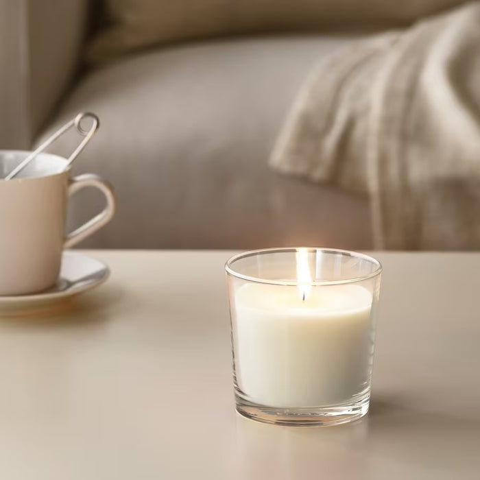 SINNLIG Scented candle in glass, Sweet vanilla/natural, 9cm