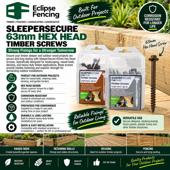 SleeperSecure Hex Head Sleeper Screws 63mm – Strong, Corrosion-Resistant & Easy to Use-Eclipse Fencing