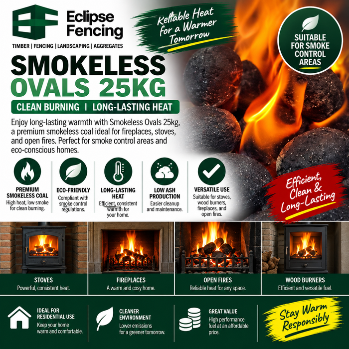 Smokeless Ovals 25kg – Clean, Efficient Coal for Home Heating-Eclipse Fencing