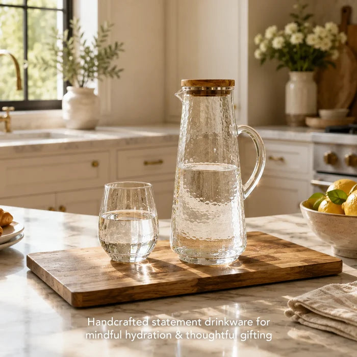 soyuz glass pitcher with wooden lid