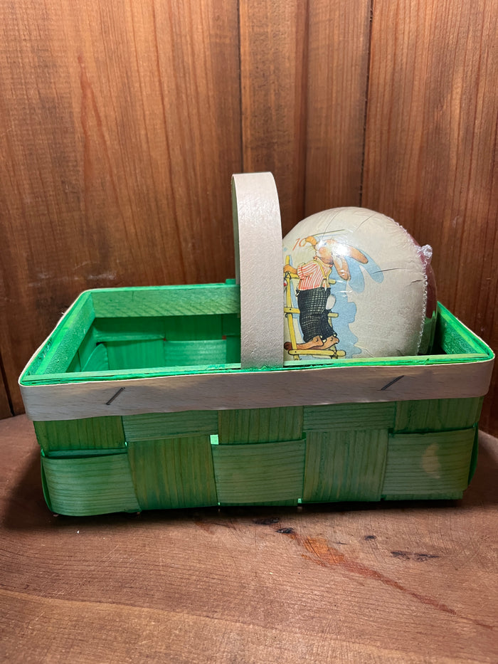 Splint Wood Basket with Handle from Germany, Green