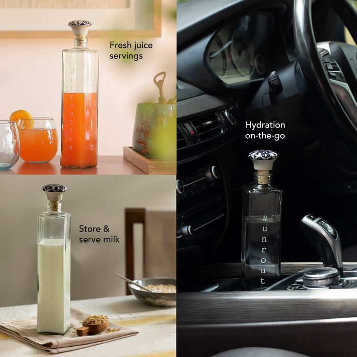 Square glass water bottle with ceramic stopper