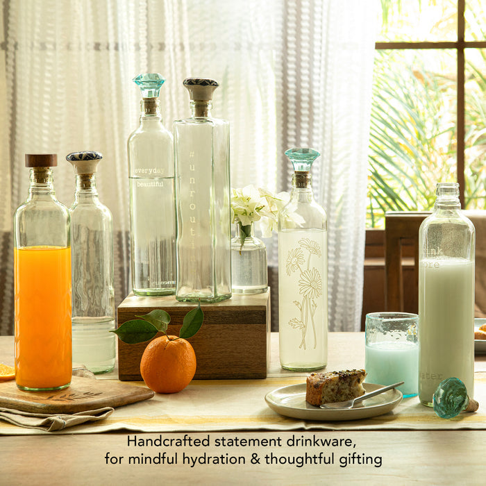 Square glass water bottle with ceramic stopper