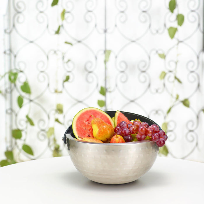 glossy silver metal fruit bowl - ellementry