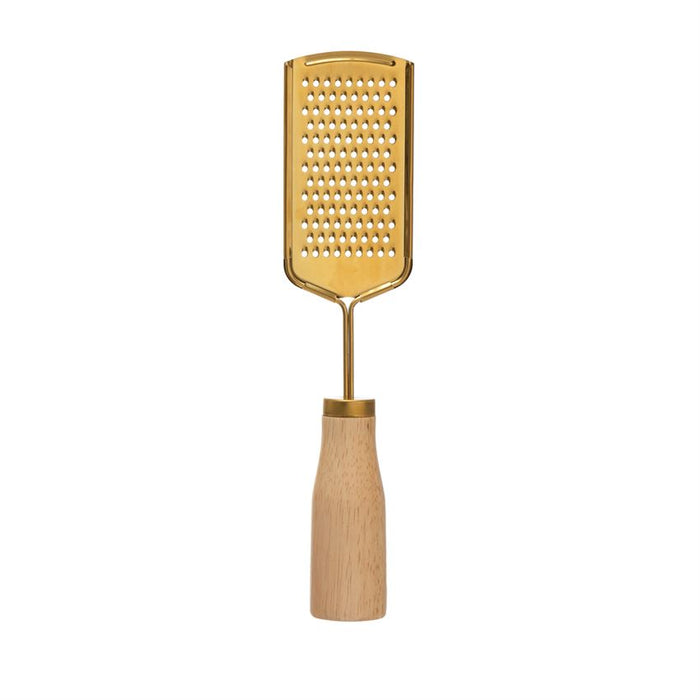 Standing Stainless Steel Grater with Wood Handle, Gold Finish