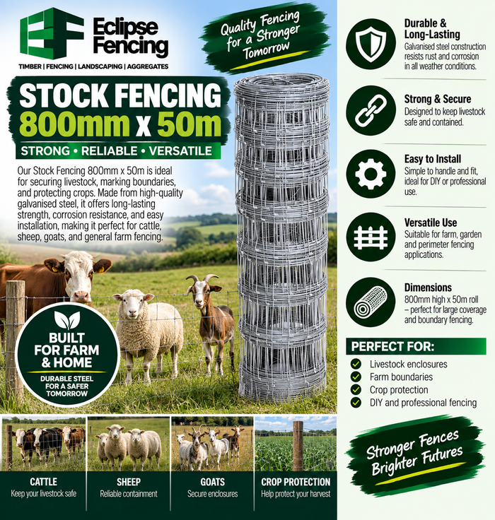 Stock Fencing 800mm x 50m – Durable Livestock & Farm Fence-Eclipse Fencing