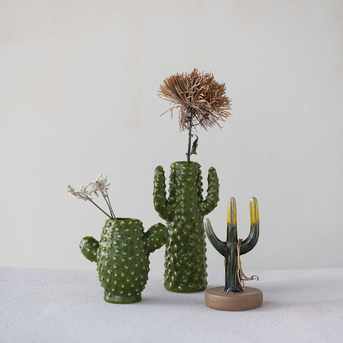 Stoneware Cactus Flower Vase (4 3/4")