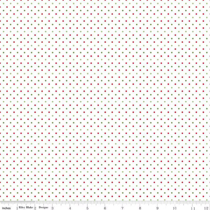 Swiss Dot Christmas on White Yardage for RBD C660-CHRISTMAS - PRICE PER 1/2 YARD