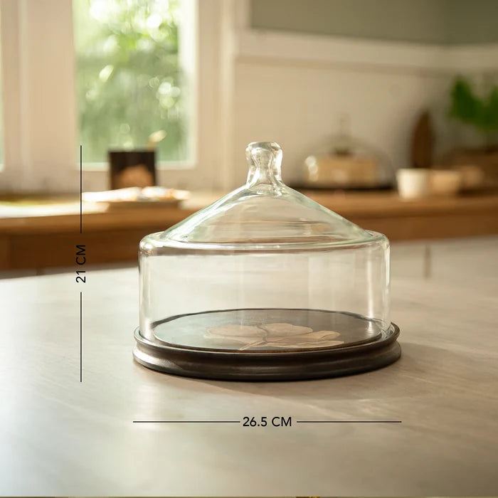 Tashi Glass Cloche With Wooden Painted Base - Small
