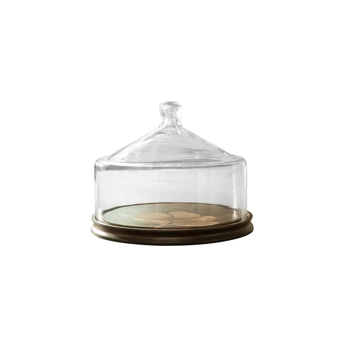 Tashi Glass Cloche With Wooden Painted Base - Small