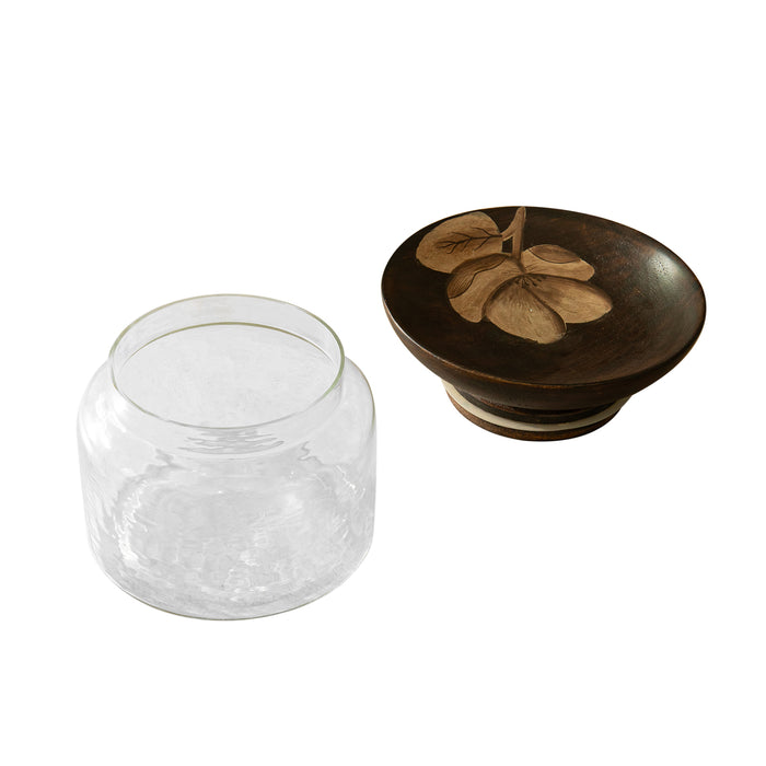 Tashi Glass Jar With Wooden Nut Bowl - Large