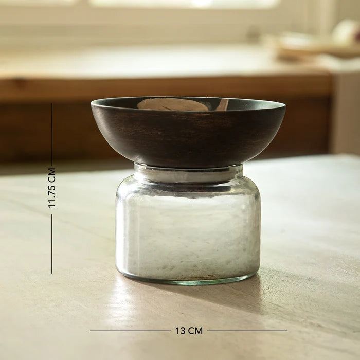 Tashi Glass Jar With Wooden Nut Bowl - Small