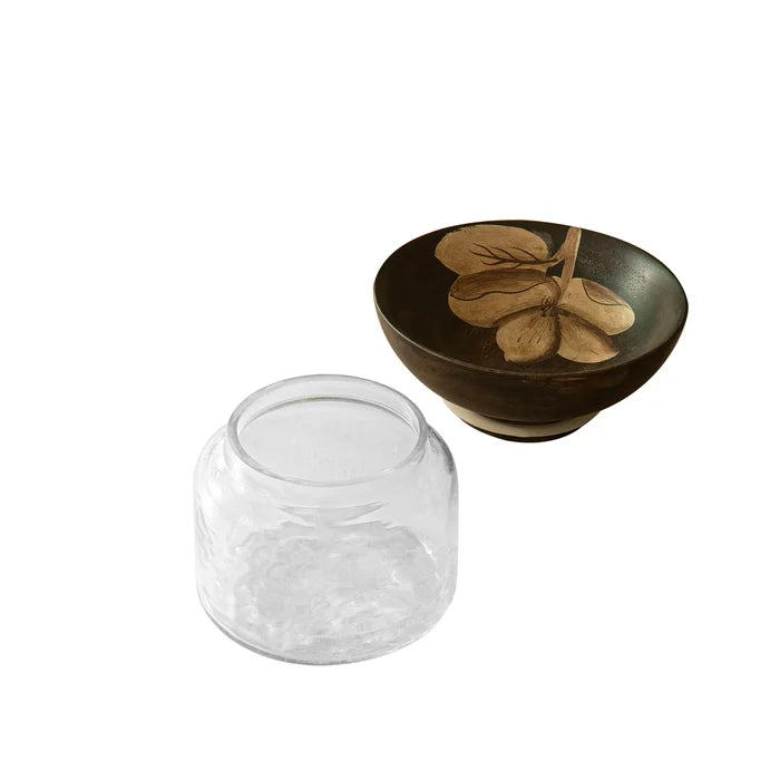 Tashi Glass Jar With Wooden Nut Bowl - Small