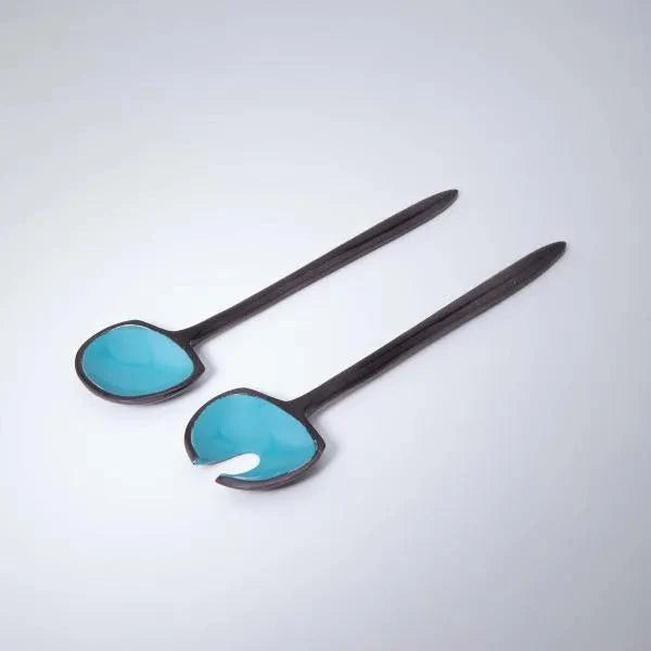 Teal Metal And Enamel Fusion Salad Servers (Set Of 2) - ellementry