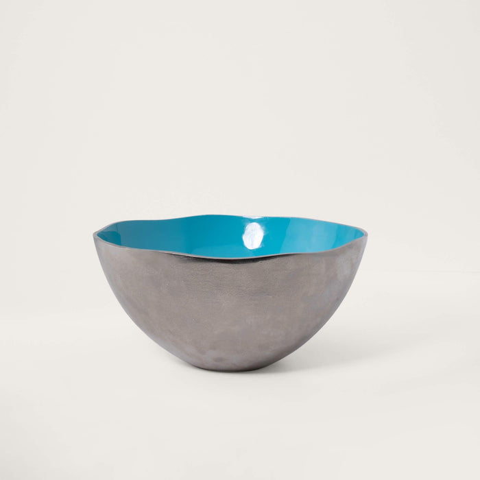 Teal Metal-Enamel Fusion Fruit Bowl- Large