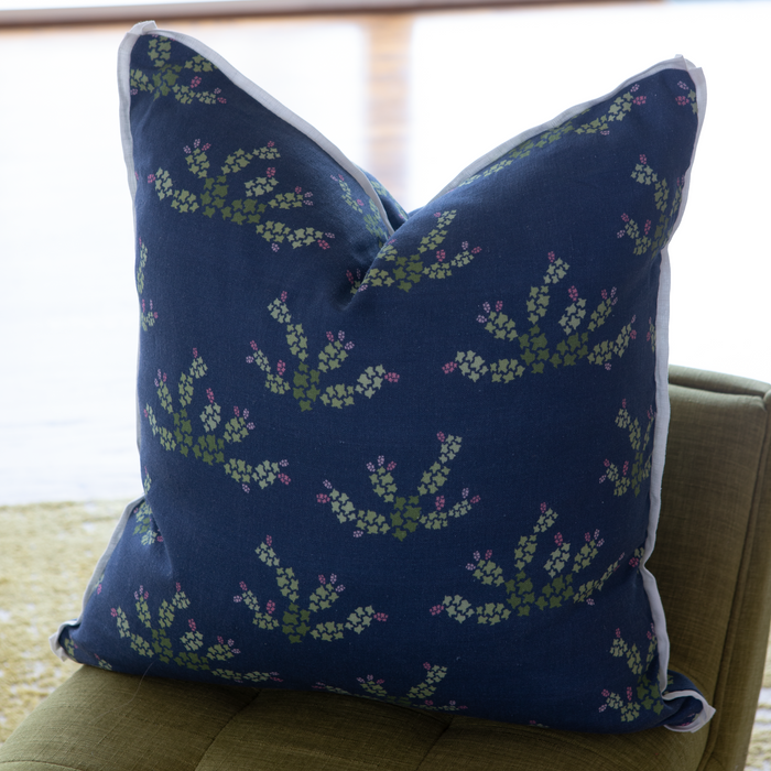Texas Prickly Pear Navy Square Pillow - ONE LEFT