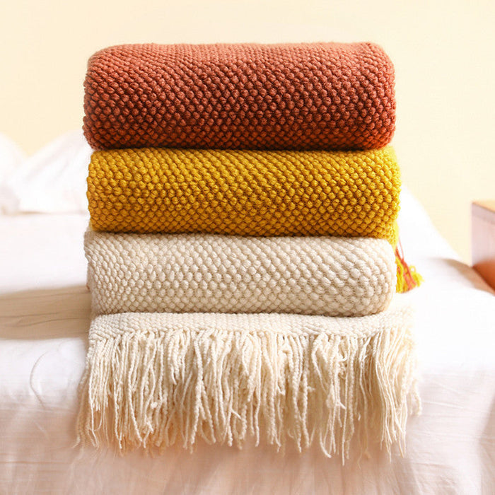 Textured Pineapple Grid Knitted Blanket Scandi South