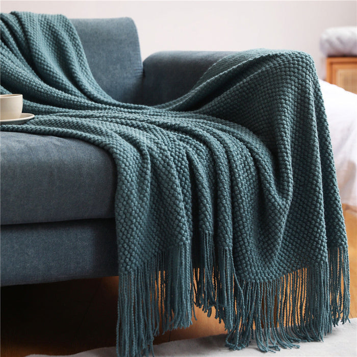 Textured Pineapple Grid Knitted Blanket Scandi South