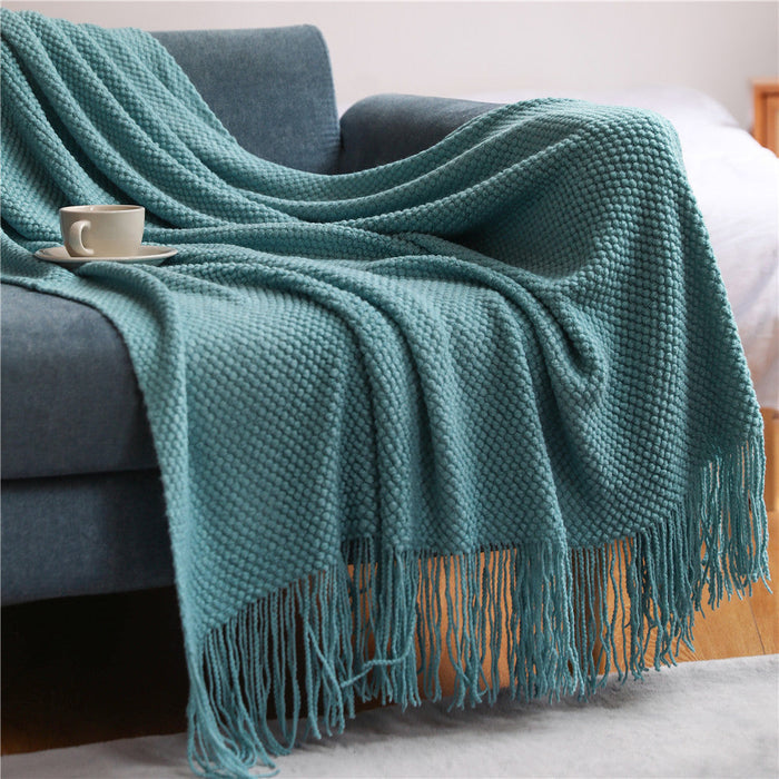 Textured Pineapple Grid Knitted Blanket Scandi South