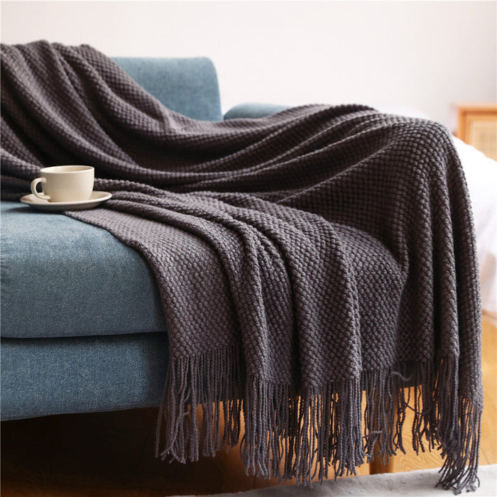 Textured Pineapple Grid Knitted Blanket Scandi South