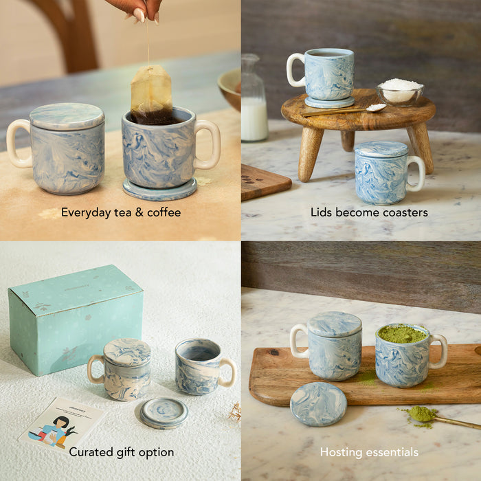 The Earth Ceramic Mug Set of Two with Lid