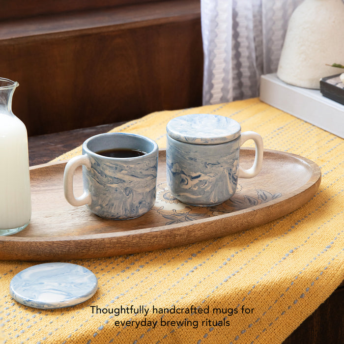 The Earth Ceramic Mug Set of Two with Lid