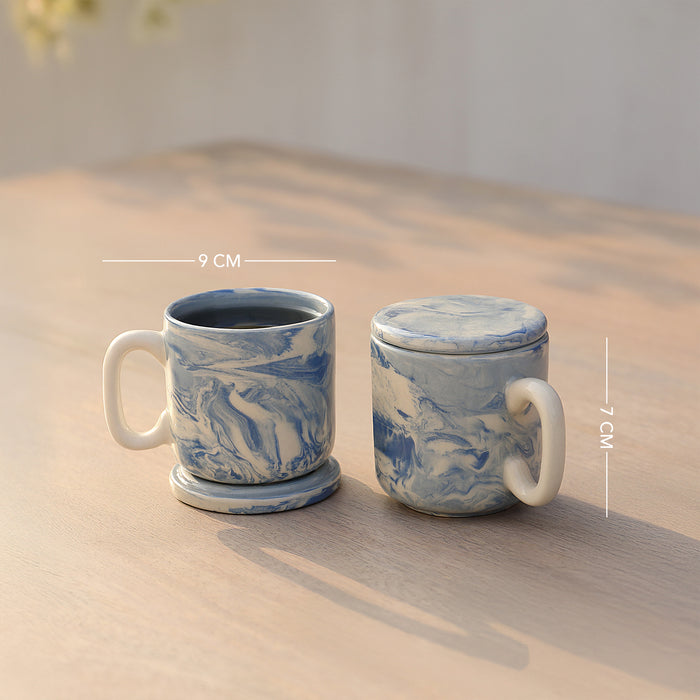 The Earth Ceramic Mug Set of Two with Lid