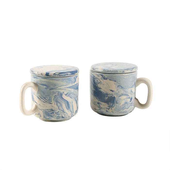 The Earth Ceramic Mug Set of Two with Lid